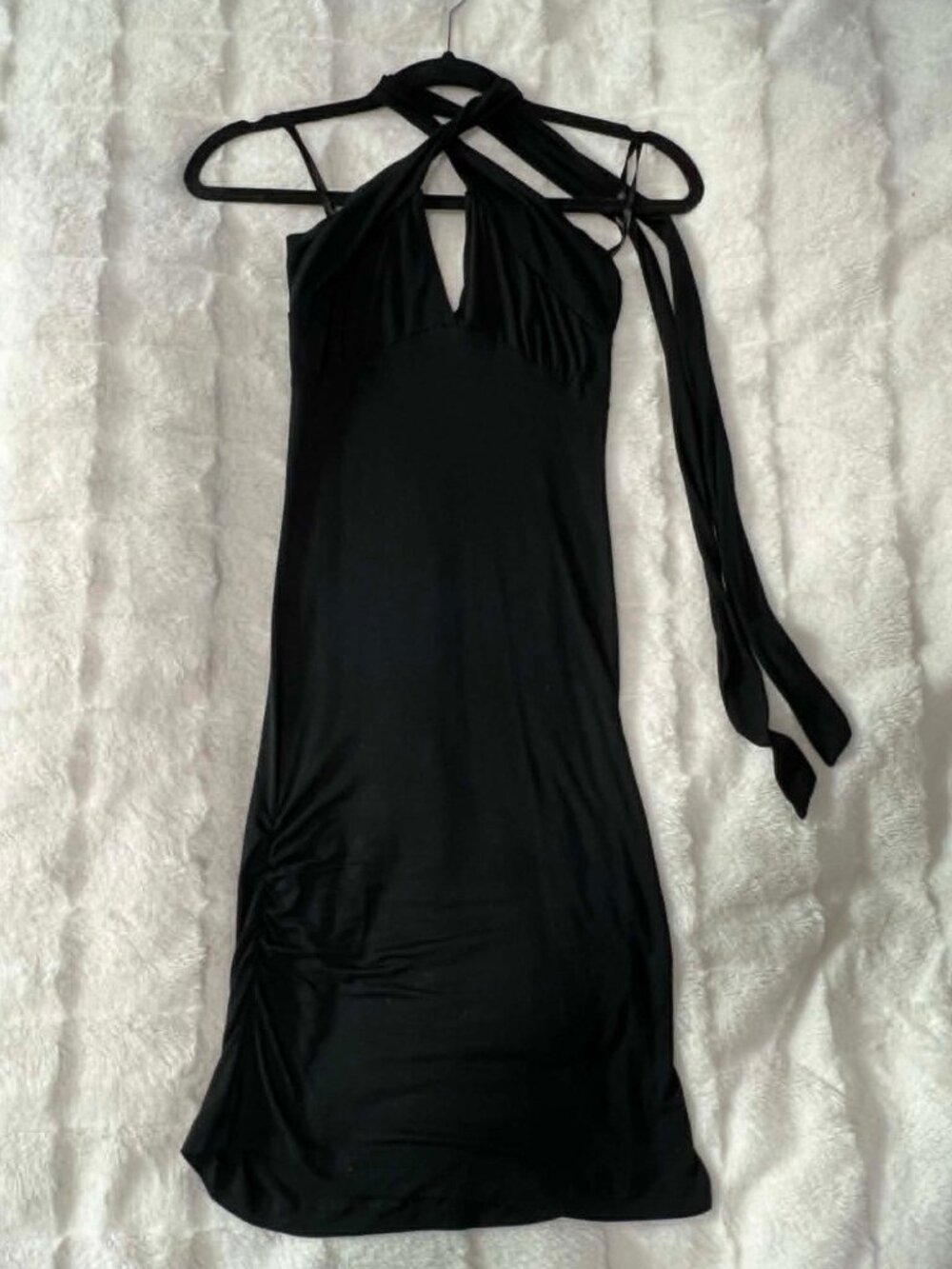 Vintage Y2K black crisscross halter dress, medium